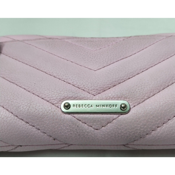 Rebecca Minkoff Pink Leather Chevron Quilted Zip Around Credit Card Wallet - Picture 4 of 16